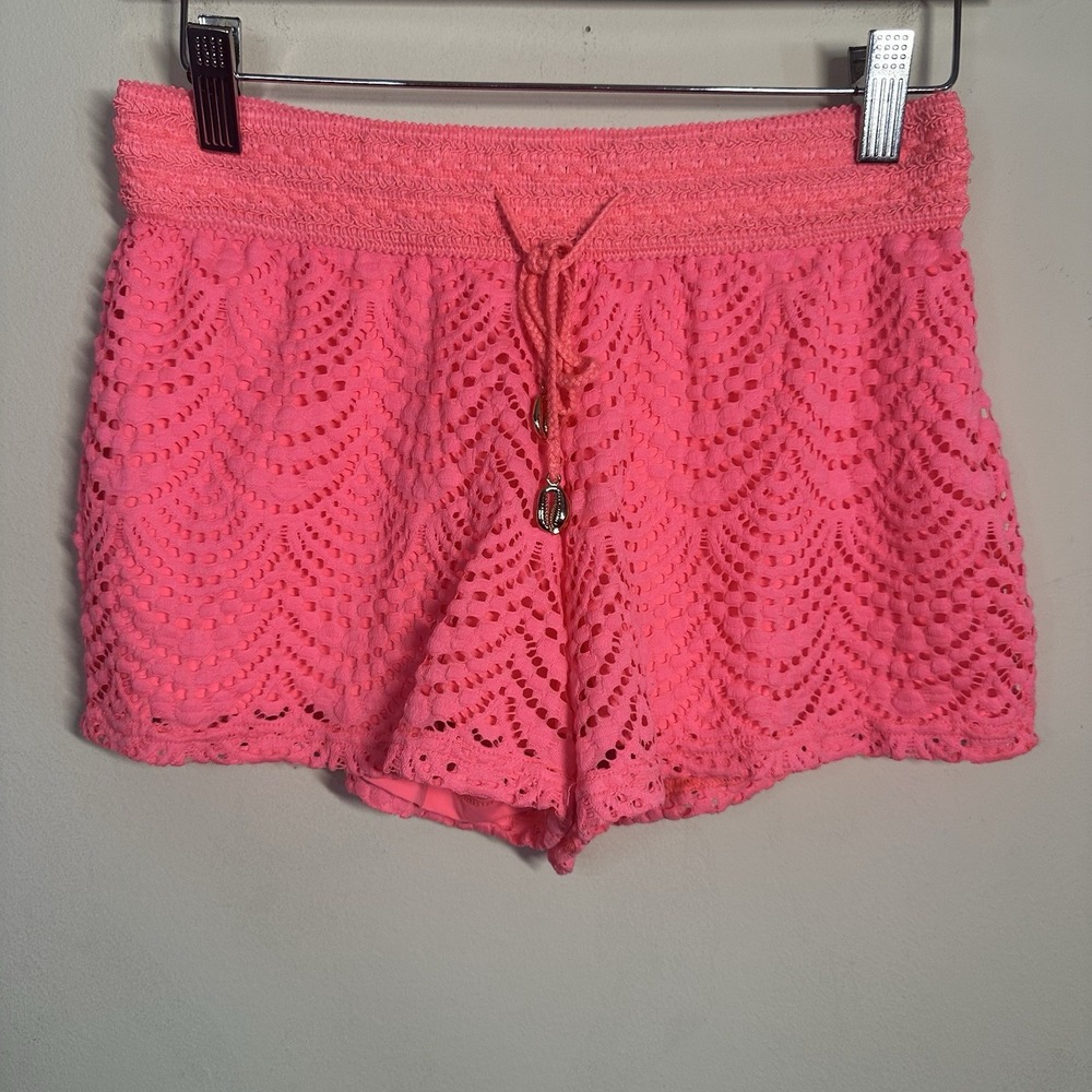 LILLY PULITZER Claudette Shorts Coral Reef | Xsmall XS‎ Pink Crochet Pull-on EUC